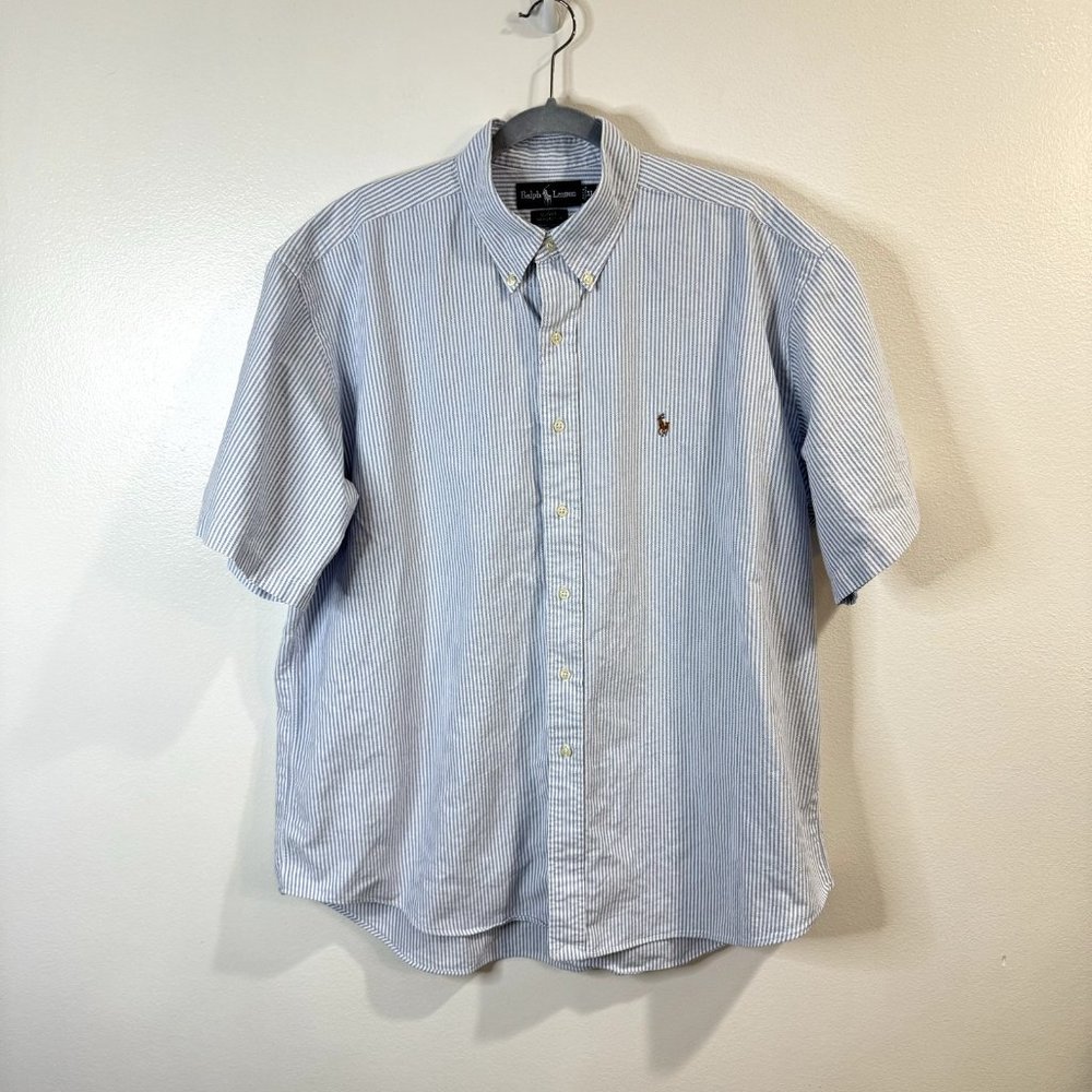 Ralph Lauren Blake Button Front Shirt Size XL Extra Large Blue White Striped